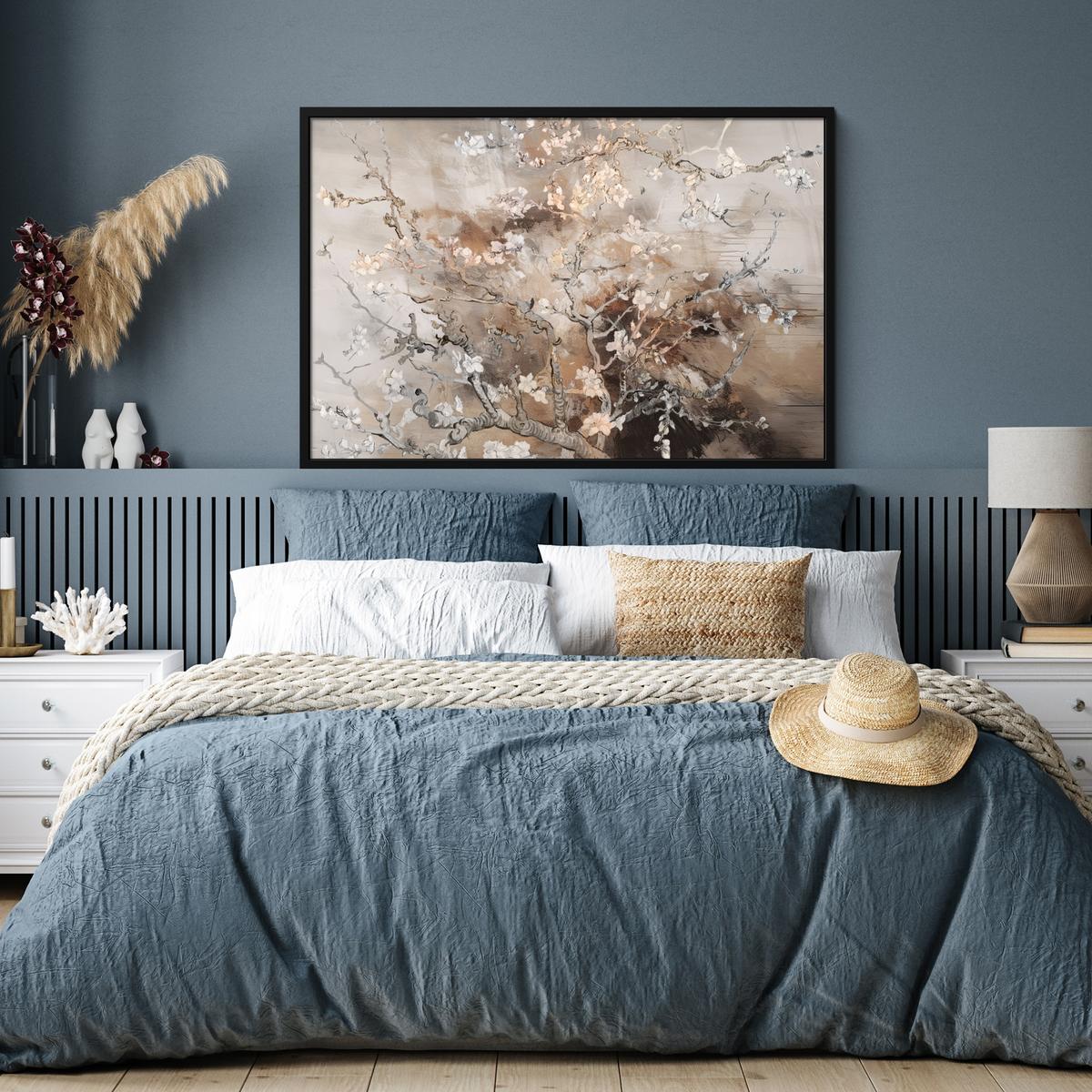 POSTER MIT RAHMENGERAHMTES BILD Mandelblüte - Kunst - Van Gogh - Beige - Abstrakt 120x80 cm - Braun, Papier (120/80cm) - MuchoWow