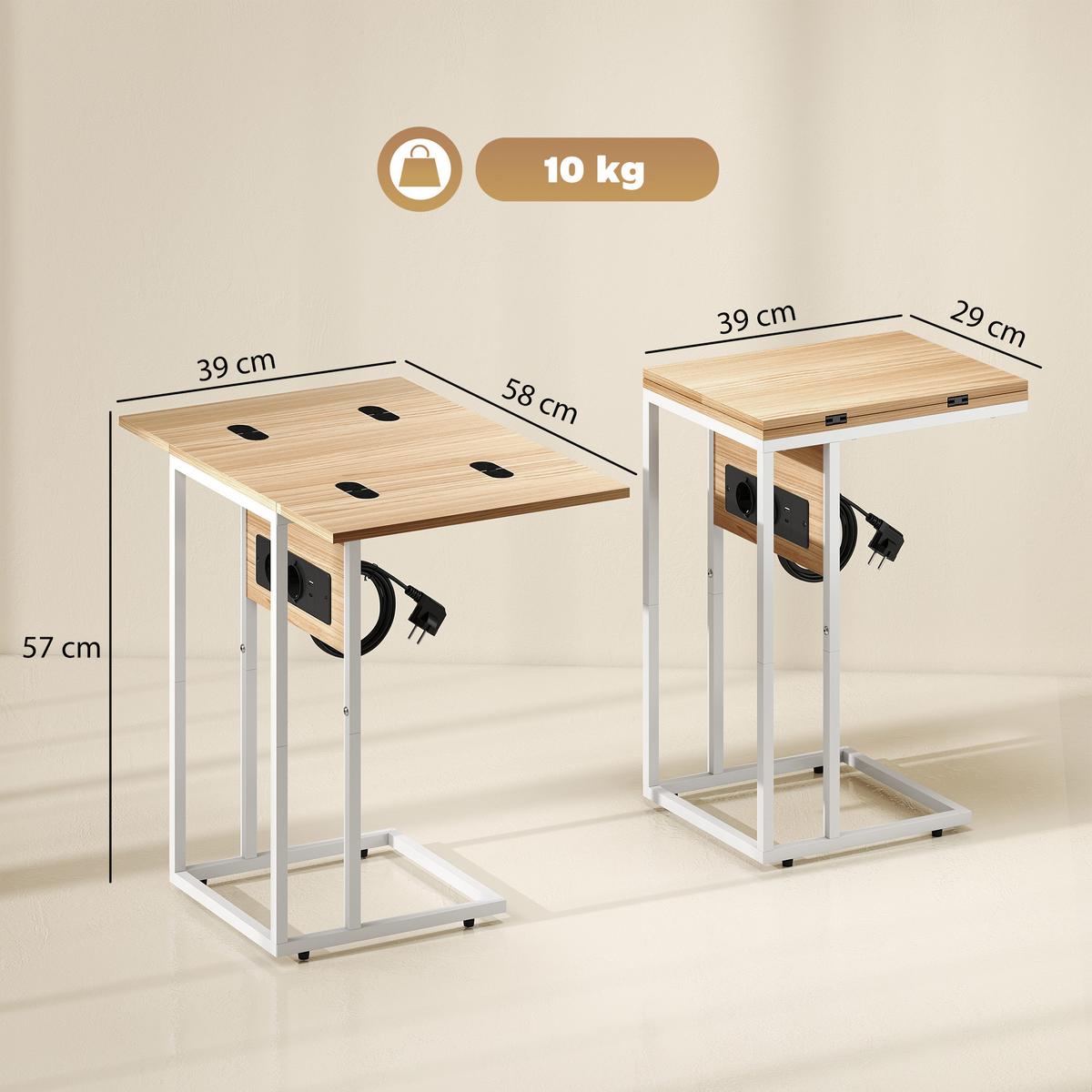 BEISTELLTISCH MDF Metall Naturholz - Beige/Naturfarben, Holzwerkstoff/Metall (39/29/57cm) - HOMCOM