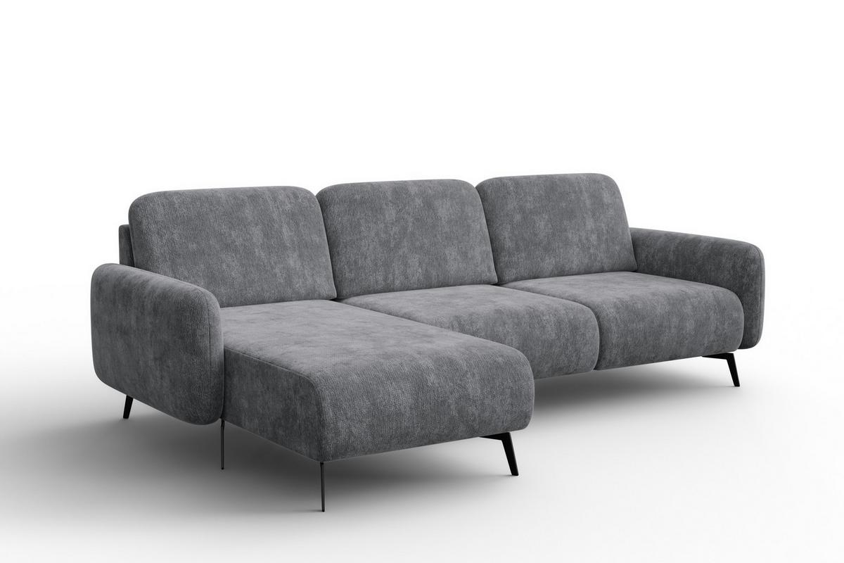 ECKSOFA FEBE 4-Sitzer LINKS, grauer Chenille-Stoff - Schwarz/Grau, Holz/Textil (264/157cm) - Wozimo