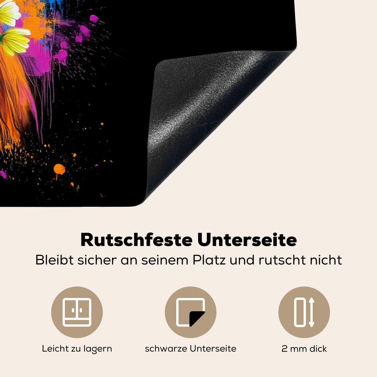 HERDABDECKPLATTE Schottischer Highlander - Graffiti - Bunt - Blume - Tiere Induktionsschutz 91.6x52.7 cm - Multicolor, Kunststoff (91.6/52.7/0.2cm) - MuchoWow