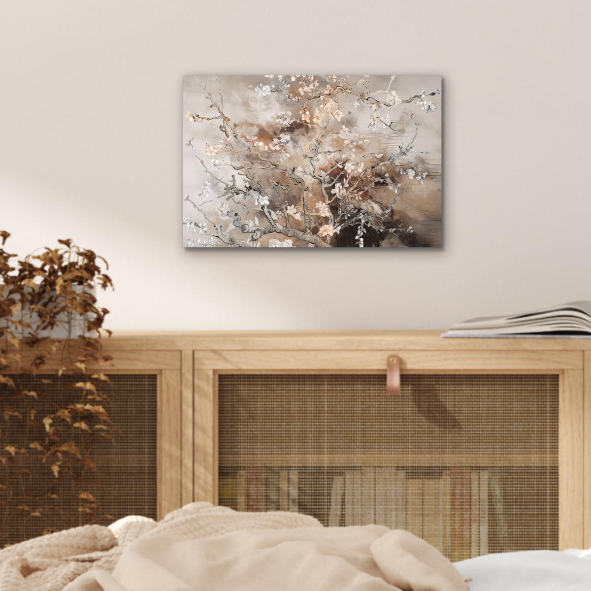 METALLBILD Mandelblüte - Kunst - Van Gogh - Beige - Abstrakt 30x20 cm - Braun, Metall (30/20cm) - MuchoWow