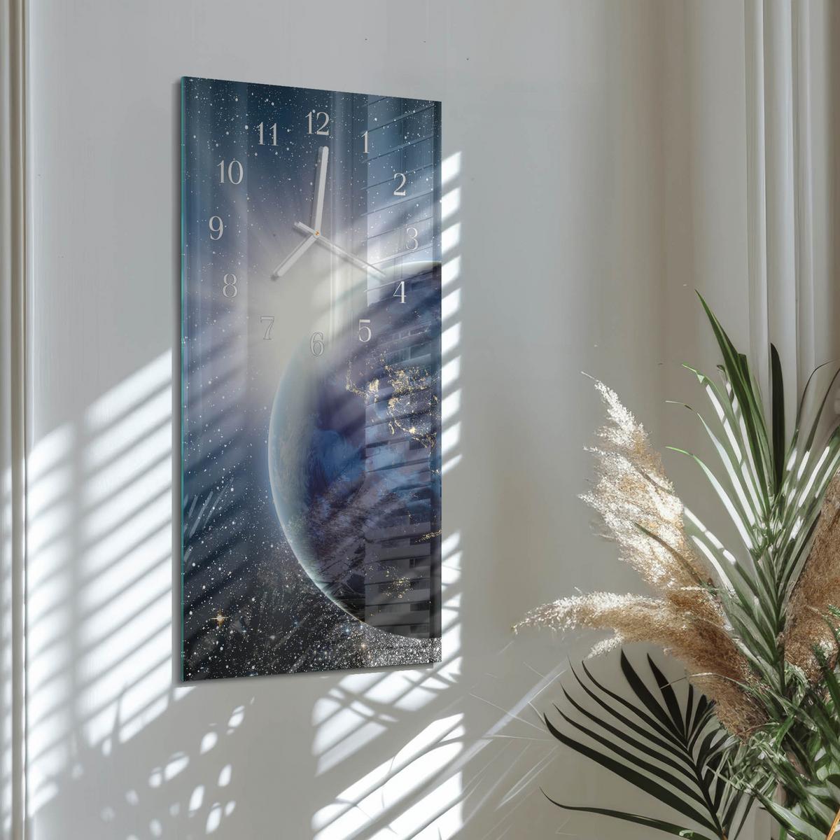 WANDUHR aus Glas 30x60 cm - Erde Weltall - Blau, Glas (30/60/0.4cm) - TULUP