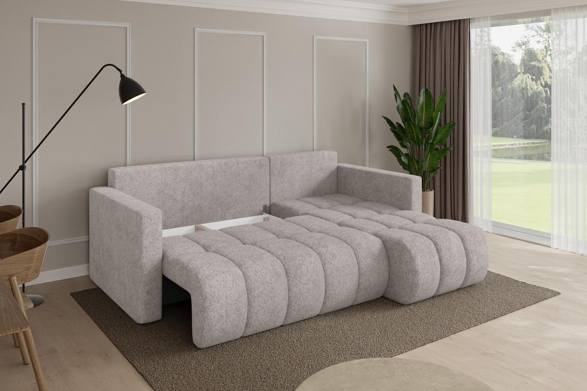 ECKSOFA mit Schlaffunktion Ottomane Rechts GARD-L 226x146x85 Hellgrau Velours - Hellgrau/Schwarz, Holzwerkstoff/Kunststoff (226/146cm) - ALTDECOR