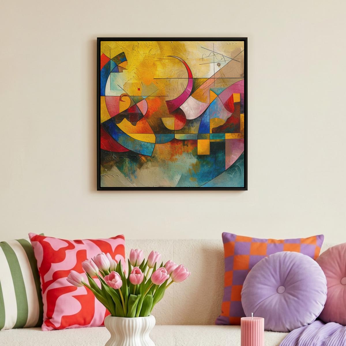 LEINWAND Bilder mit Rahmen - Kunst - Abstrakt - Modern - 50x50 - Gelb, Textil (50/50cm) - MuchoWow