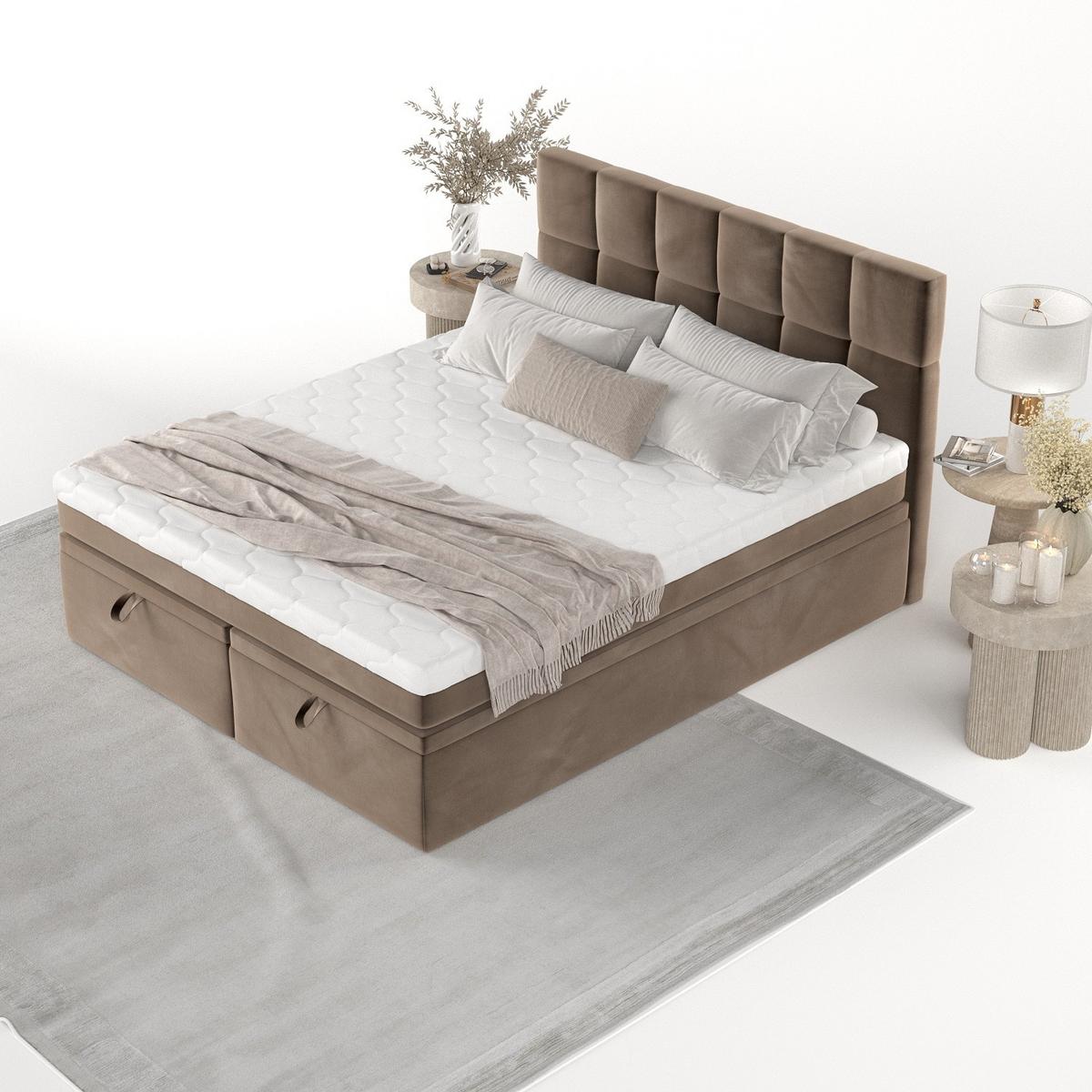 BOXBETT Elano 160/200 cm Braun im Paros Stoff - Schwarz/Braun, Holz/Holzwerkstoff (160/200cm) - AltaBeds