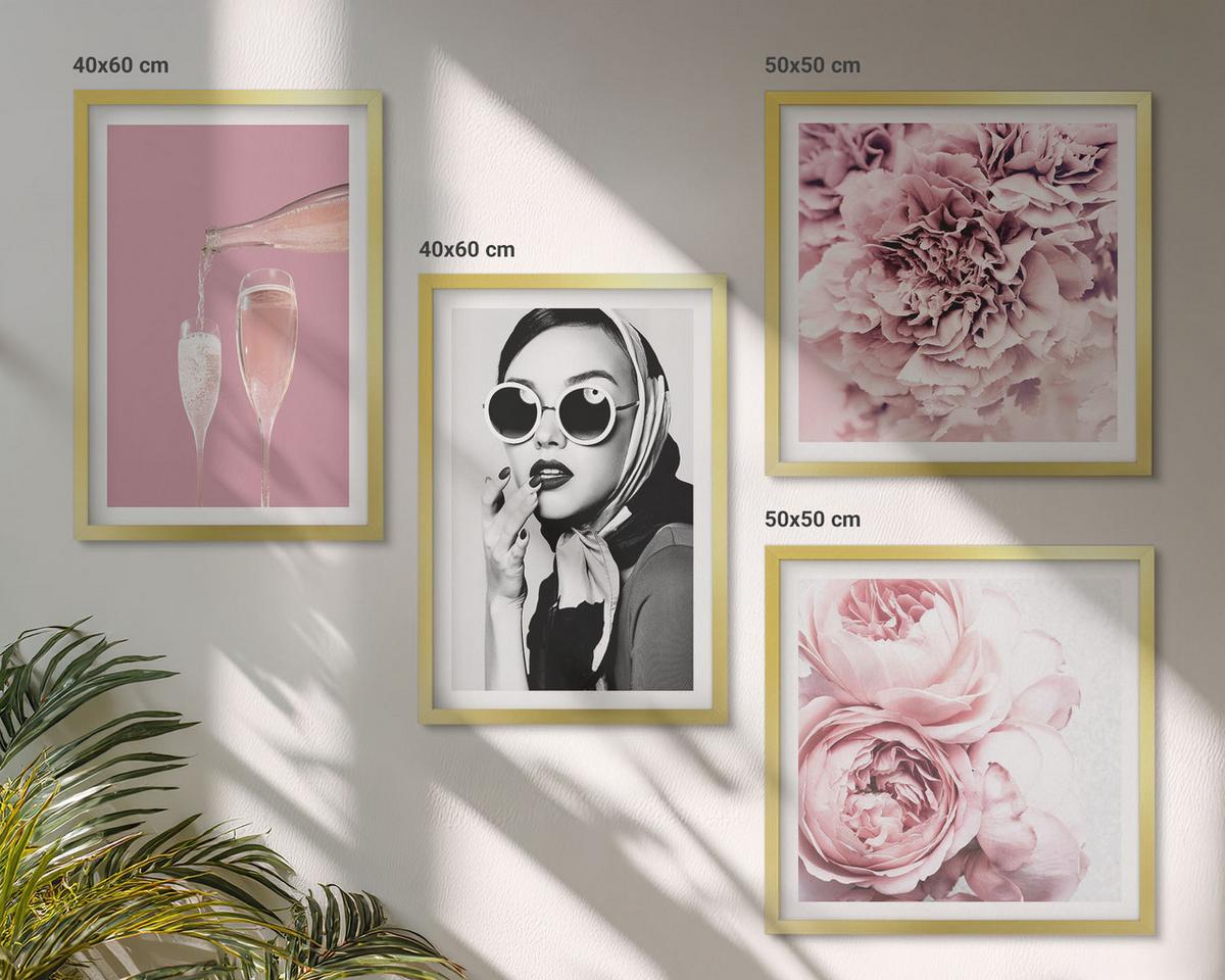 BILDER SET 4er Set - 50x50 cm & 40x60 cm Goldrahmen - Blumen, Pfingstrosen, Rosen, Eleganz - Goldfarben, Kunststoff (50/50cm) - TULUP
