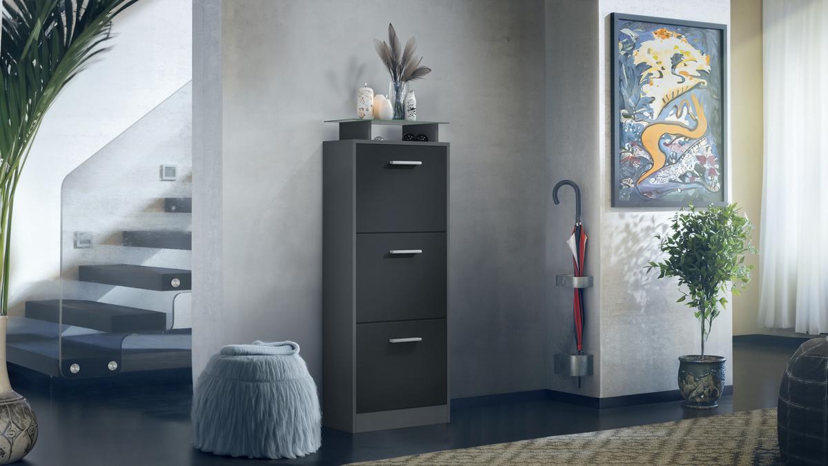 SCHUHSCHRANK Lavia Front in Schwarz mattt - Schwarz, Holzwerkstoff (46/128/23cm) - Vladon
