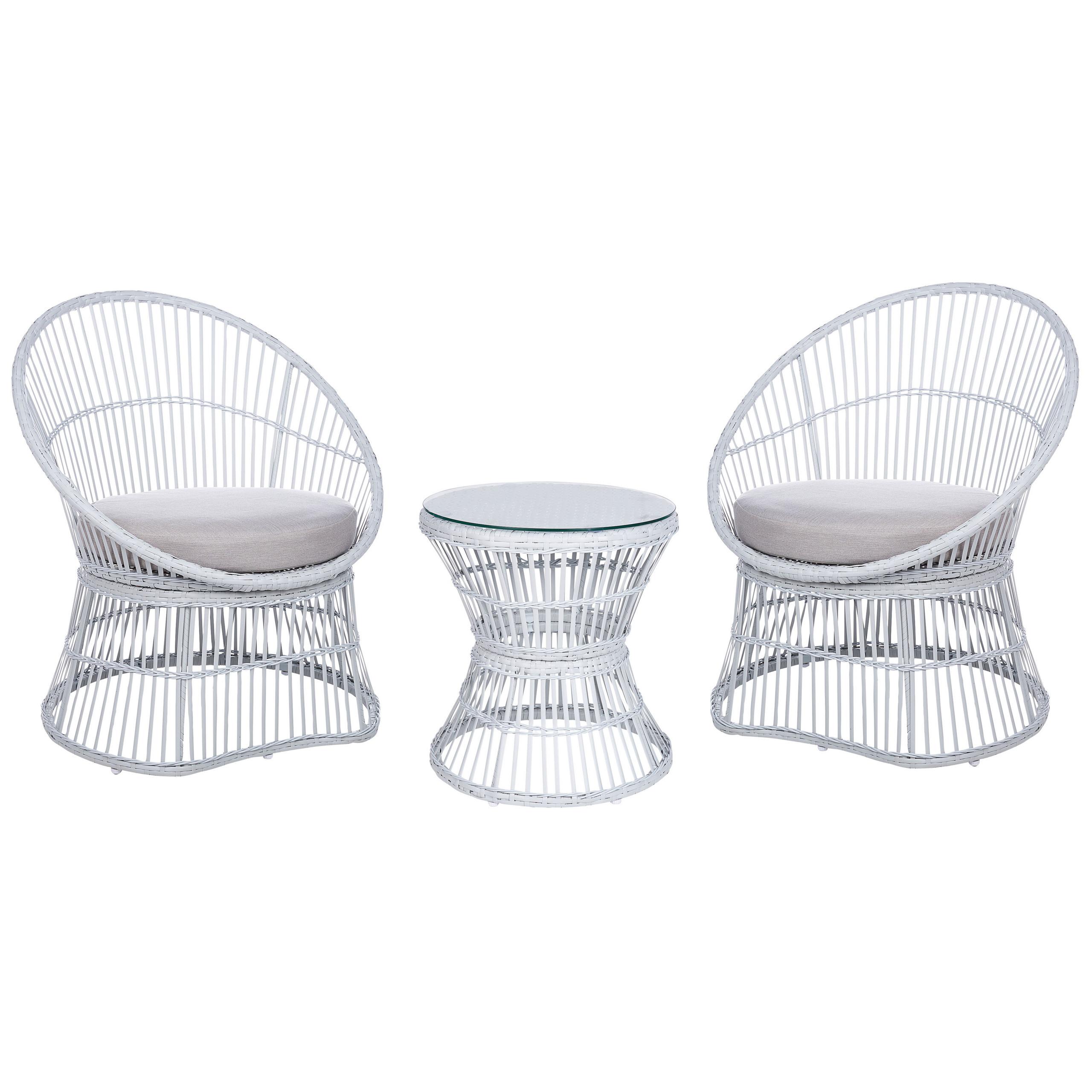 BALKONSET 2-Sitzer Rattan weiß Auflagen beige Mesyna - Beige/Weiß, Naturmaterialien/Textil - Beliani