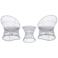 BALKONSET 2-Sitzer Rattan weiß Auflagen beige Mesyna - Beige/Weiß, Naturmaterialien/Textil - Beliani
