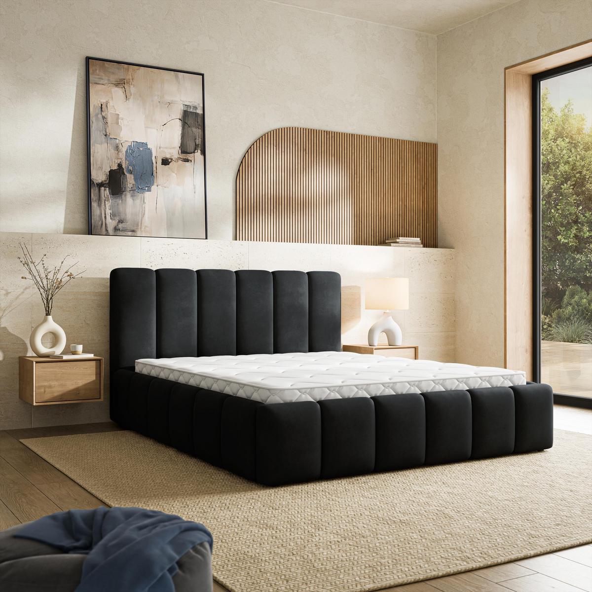 POLSTERBETT RANIS 140x200 cm mit Bettkästen - Schwarz - Schwarz, Holz/Textil (140/200cm) - MASSENO