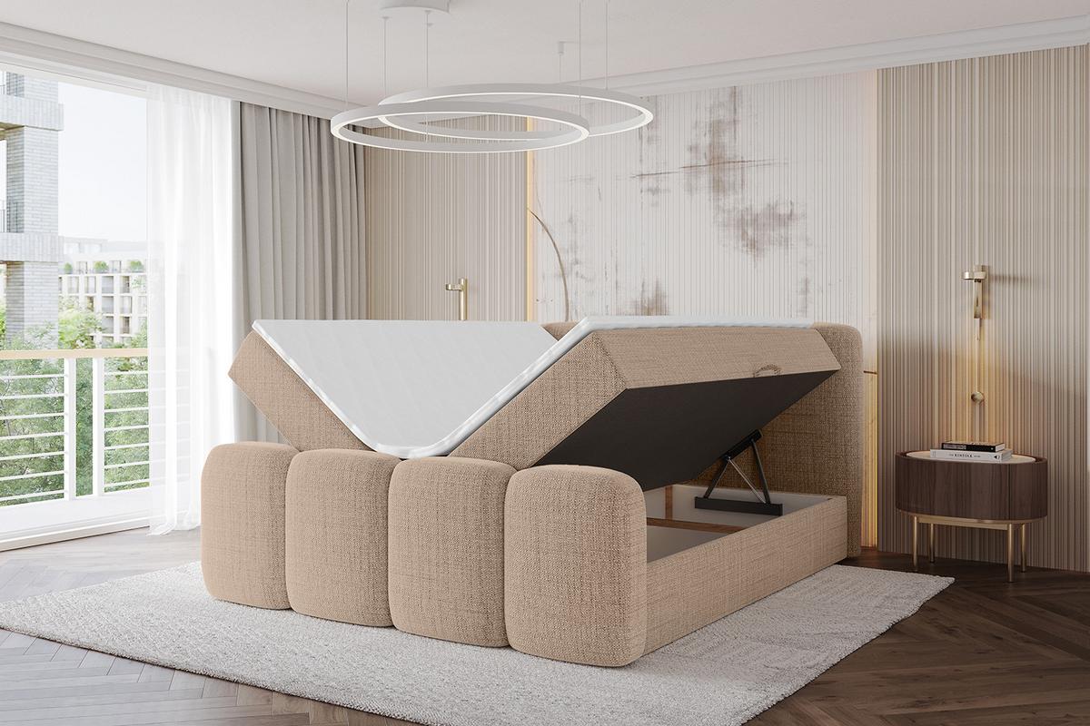 BOXBETT mit Matratze H4 und Lattenrost - NINA-Z - 180x200 cm Aragon - Dunkelbeige - Cappuccino, Holzwerkstoff (180/200cm) - ALTDECOR