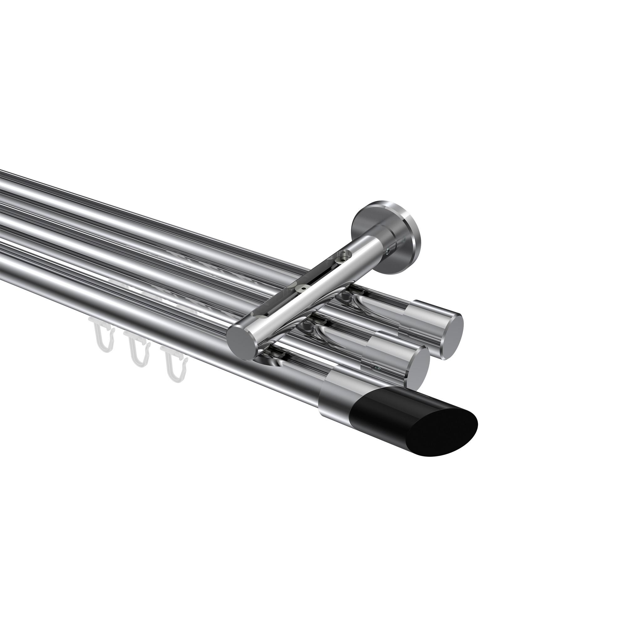 GARDINENSTANGE INNENLAUF Siteno Verano 520 cm (geteilt in 4 x 130 cm), 3-läufig, 20 mm Ø Chrom - Chromfarben/Schwarz, Metall (520cm) - INTERDECO