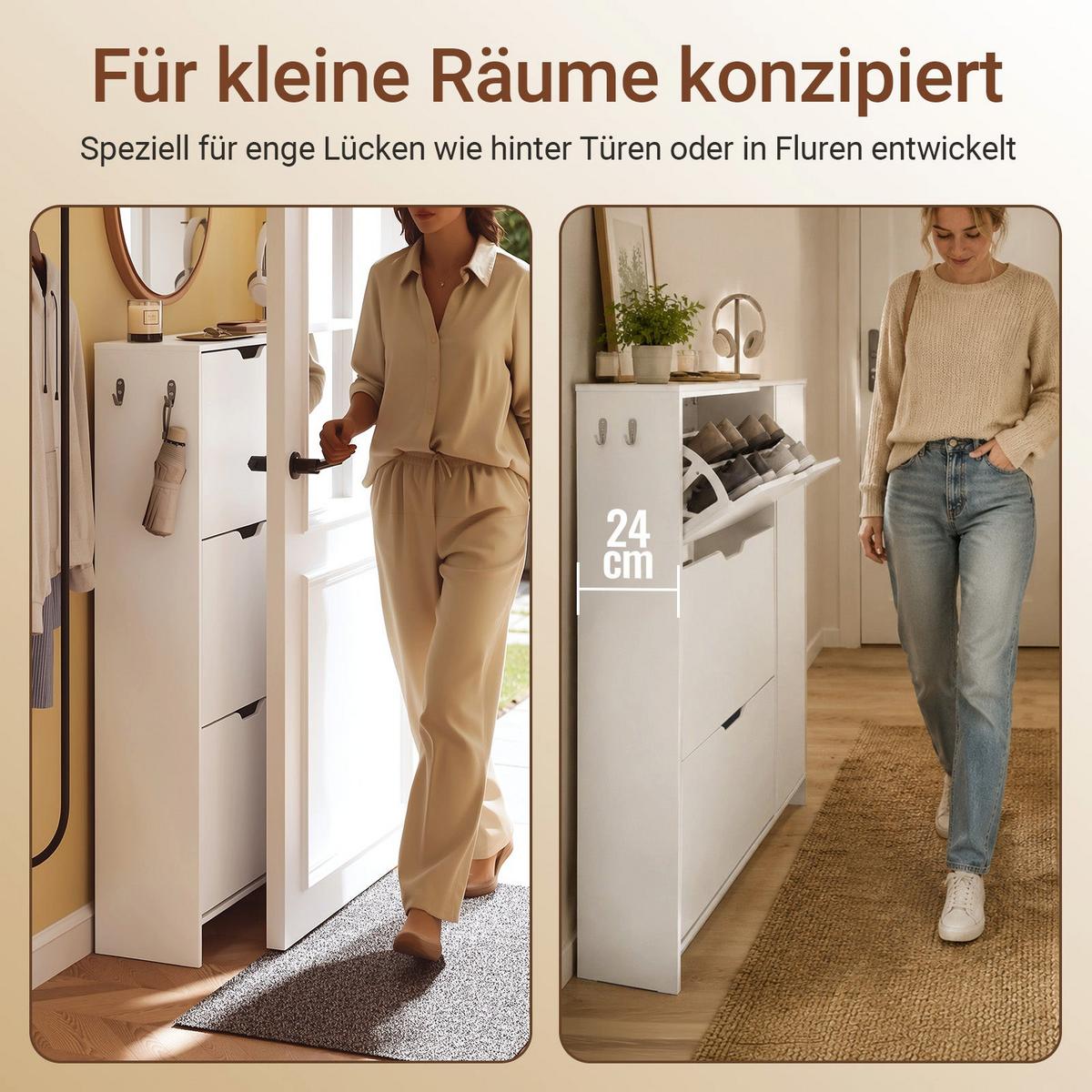 SCHUHKIPPER schmal 24 cm, Schuhschrank Weiß - Weiß, Holzwerkstoff (84/121/24cm) - SoBuy