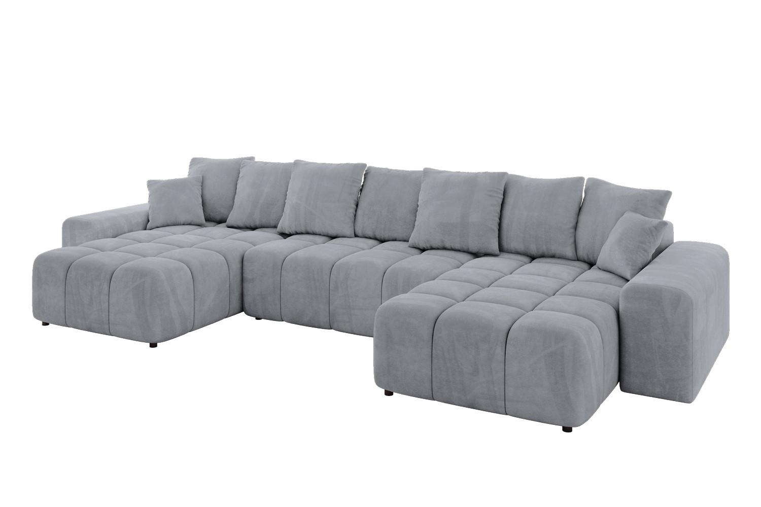 WOHNLANDSCHAFT ENIL-U 401x189x68 Hellgrau Velours - Hellgrau, Holzwerkstoff/Kunststoff (401/68/189cm) - ALTDECOR