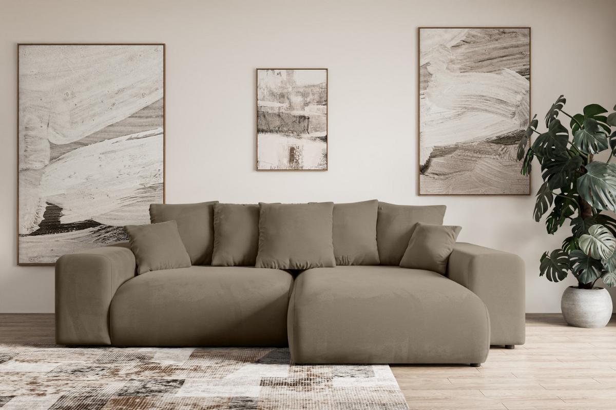 ECKSOFA Ottomane rechts ESKAR-L 266x176x72 Braun Velours - Schwarz/Braun, Holzwerkstoff/Kunststoff (176/266cm) - ALTDECOR