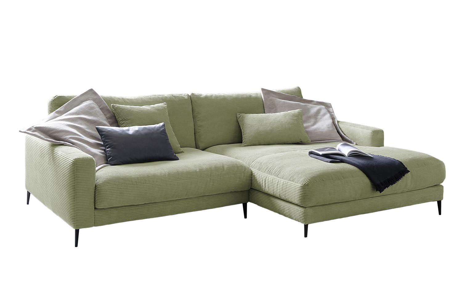 ECKSOFA CARA Grün Cord - Schwarz/Olivgrün, Textil/Metall (272/190cm) - KAWOLA