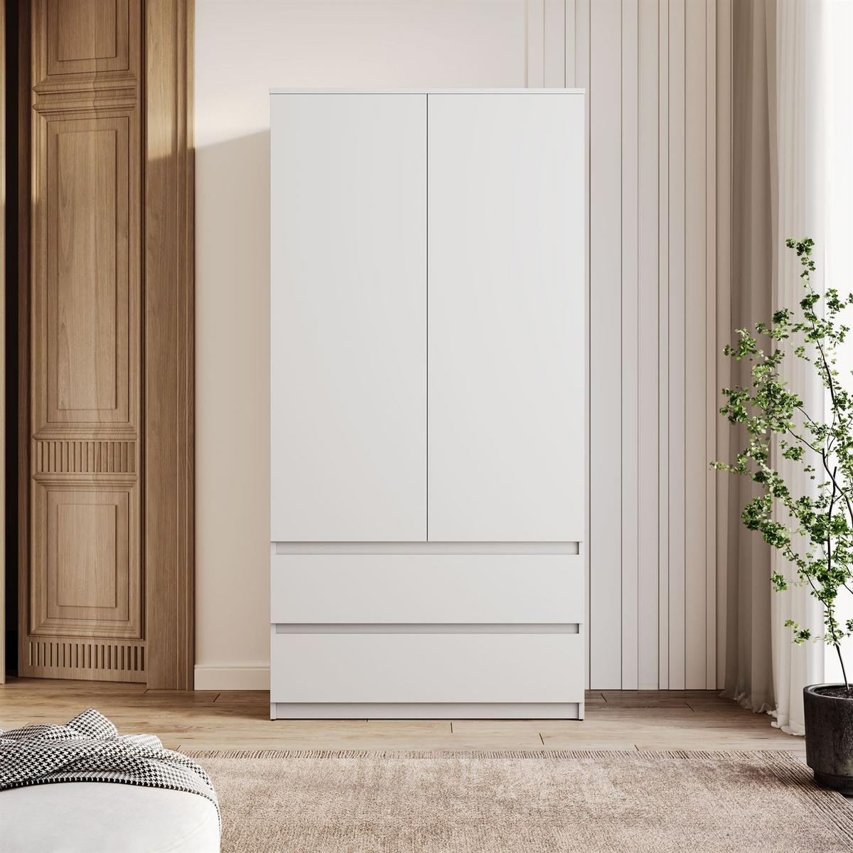 SCHRANK HANA SS-90 Weiß - Weiß, Holzwerkstoff (90/180/50cm) - Lookway