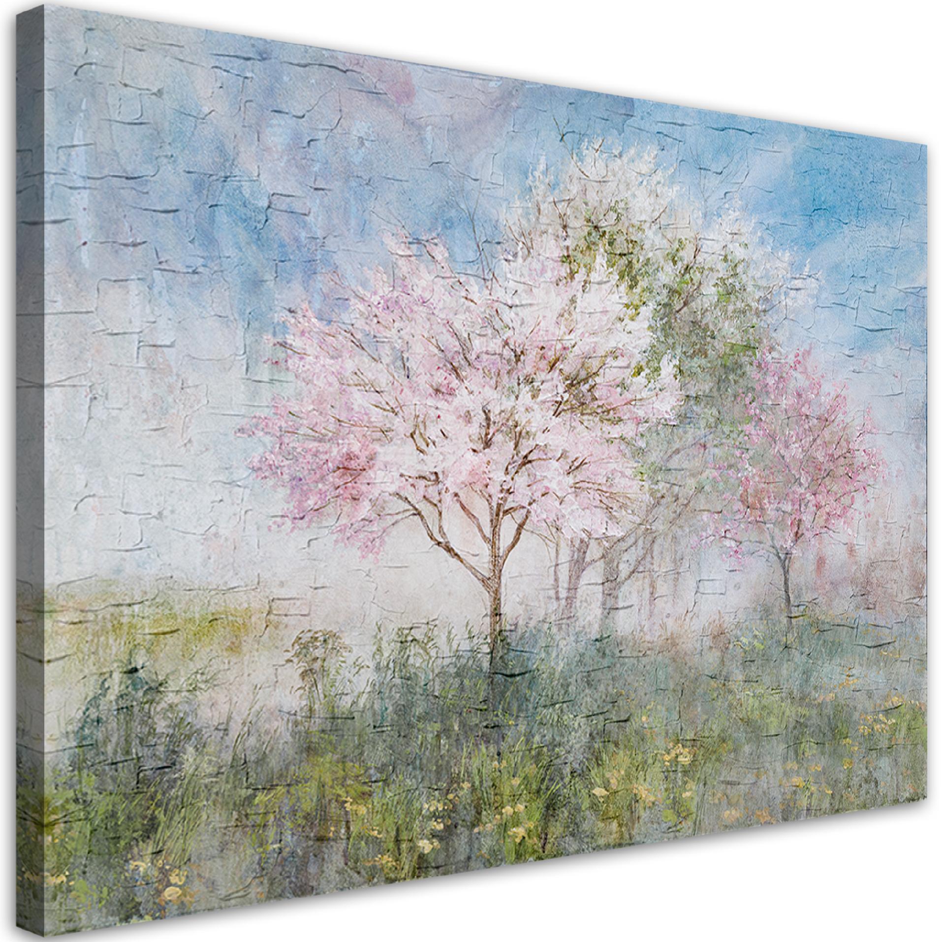 WANDBILD ein blühender baum in der alten wiese - Multicolor, Textil (60/40cm) - Feeby