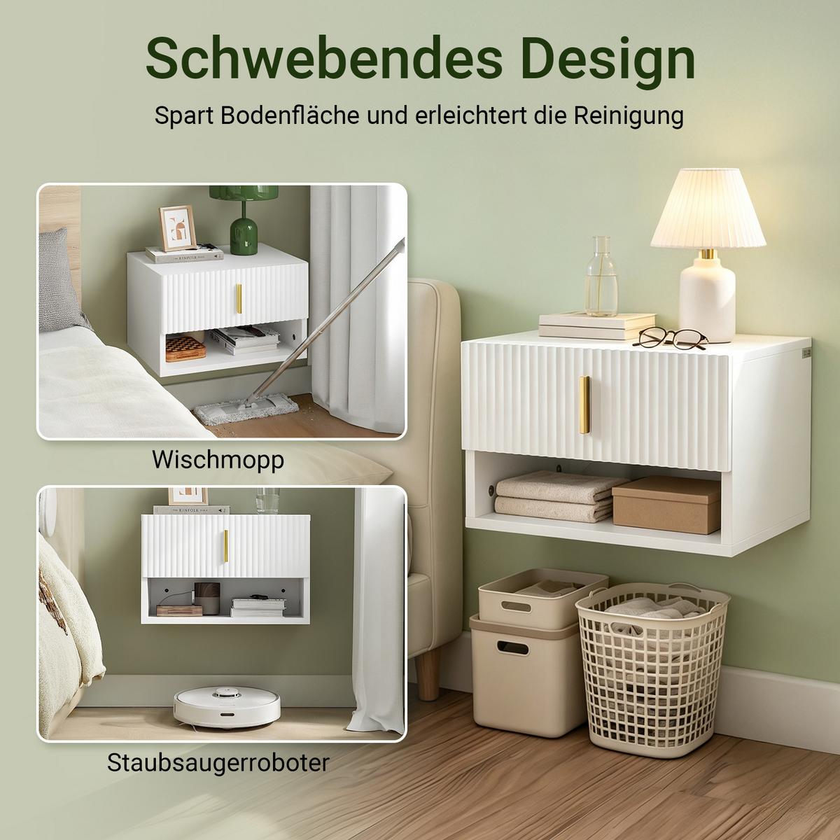 NACHTTISCH Schwebend Modern Weiß 40x30x26cm - Weiß, Holzwerkstoff (40/26/30cm) - SoBuy
