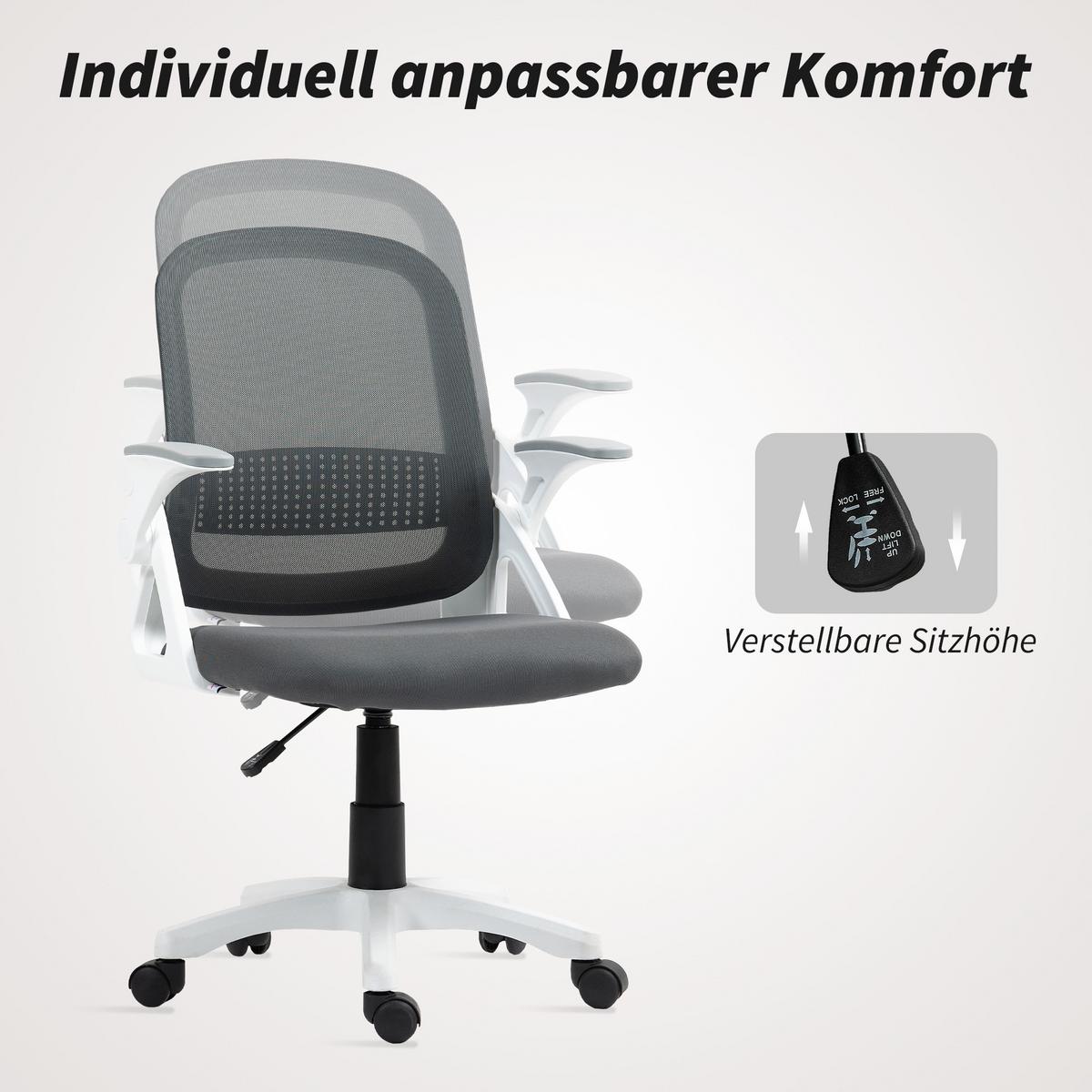 BÜROSTUHL höhenverstellbar Grau - Weiß/Grau, Kunststoff/Textil (57.5/101/60cm) - HOMCOM