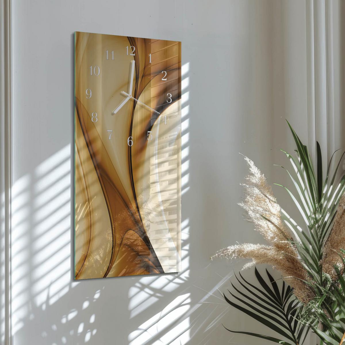 WANDUHR aus Glas 30x60 cm - Muster - Beige, Glas (30/60/0.4cm) - TULUP