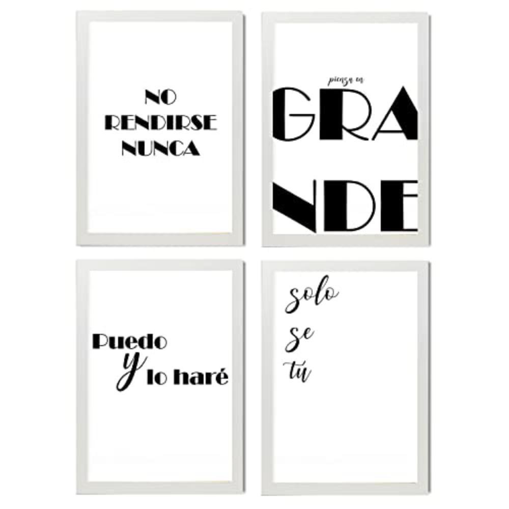 POSTER Set mit 4 Nachdenken TypografieStil A3 Weißer Rahmen - Weiß, Papier (29.7/3cm) - Nacnic