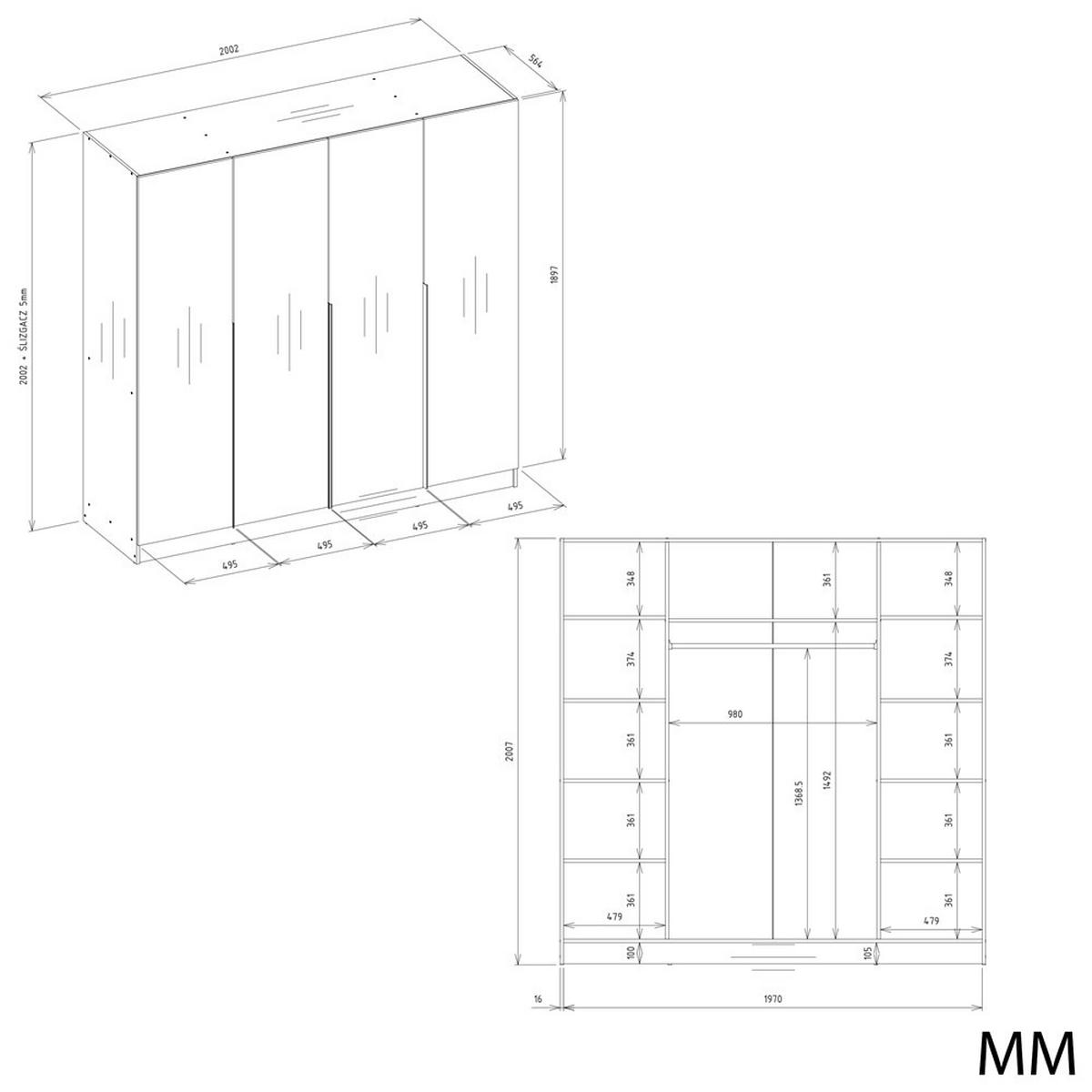 KLEIDERSCHRANK Kaszmir 200/200/56 - Kaschmir, Holzwerkstoff (200/200/56cm) - RAUMHIRSCH FURNITURE