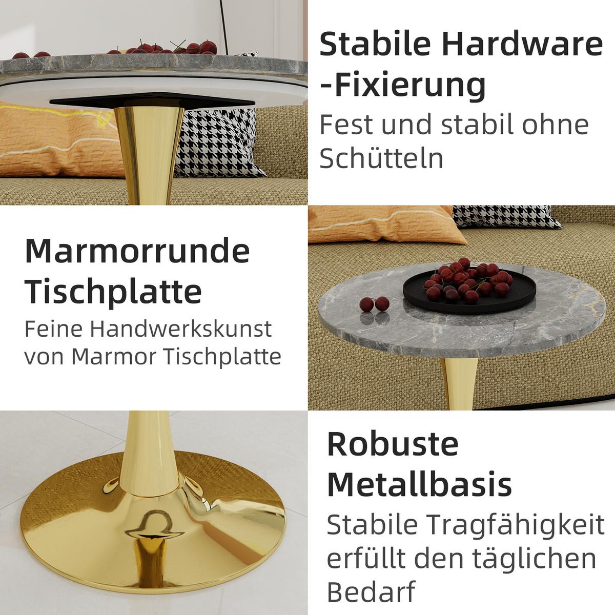 ESSTISCH Ø 70 cm Runder Marmor-Optik - Grau, Keramik (70/70/72cm) - Urban Meuble