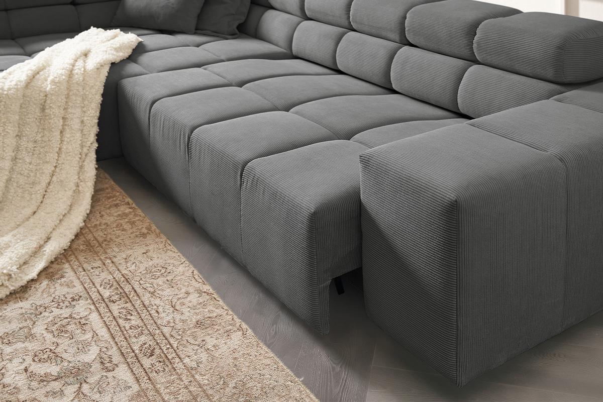 ECKSOFA MIT MOTORISCHEM SITZVORZUG NEVADA Anthrazit Cord Relaxfunktion - Anthrazit/Schwarz, Kunststoff/Textil (319/215cm) - KAWOLA
