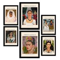 POSTER Set Mit 6 Frida Kahlo Malergalerie A3 & A4 Schwarzer Rahmen - Schwarz, Papier (29/3cm) - Nacnic