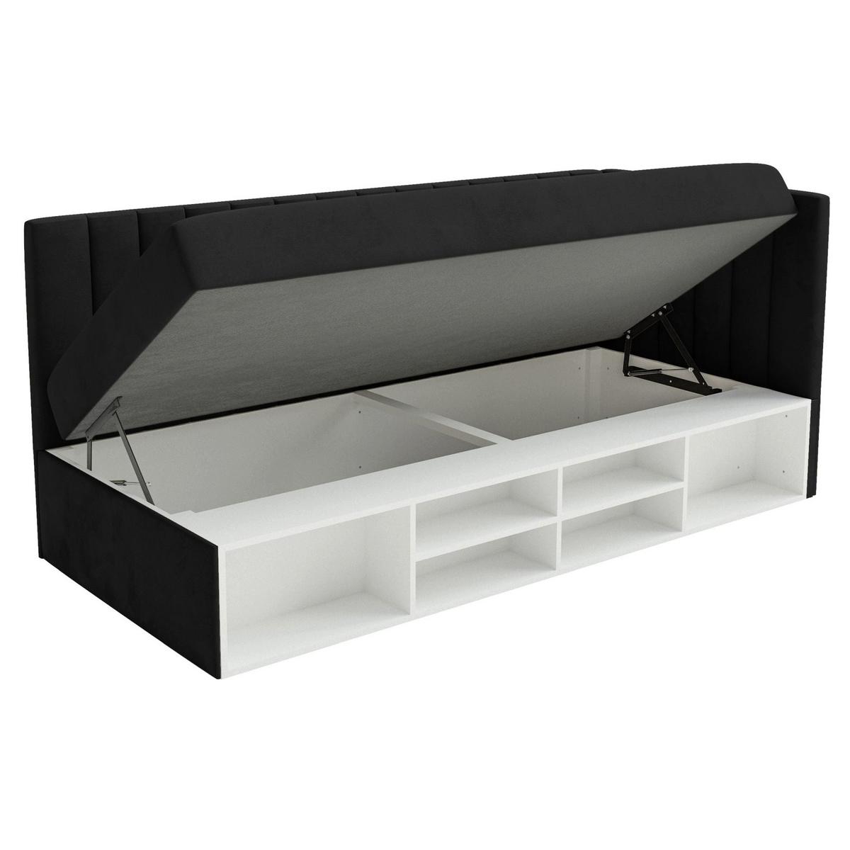 JUGENDBETT Ventrio Schwarz Easy-Clean-Samtbezug 90x200 cm - Schwarz, Holz/Textil (90/200cm) - Selsey