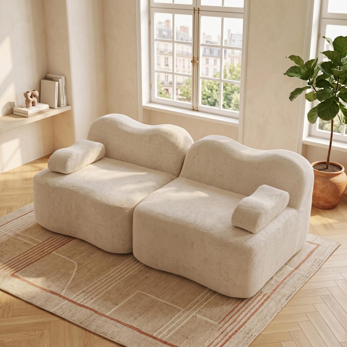 2-SITZER SOFA Modulares Boneless Samt Wellenform - Beige, Textil (192/70/98cm) - Urban Meuble