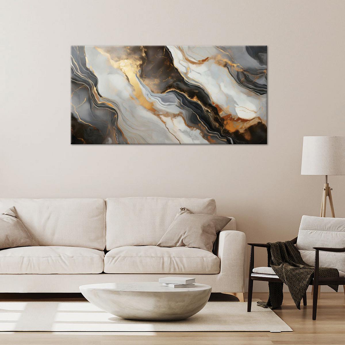 LEINWANDBILD Industrielle Abstraktion aus schwarzem grauem Marmor 120x60cm - Weiß, Textil (120/60cm) - Feeby