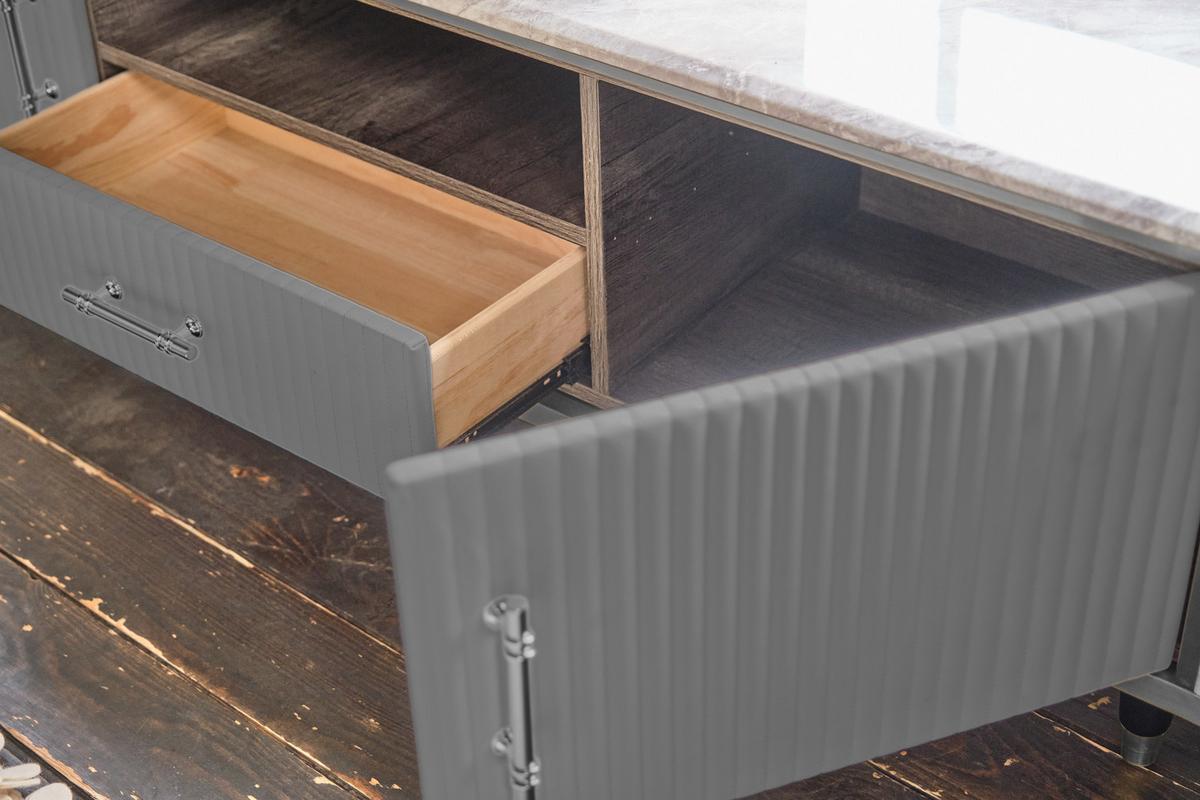 LOWBOARD MARIA Grau Kunstleder, Marmor - Schwarz/Grau, Textil/Metall (200/45/40cm) - KAWOLA