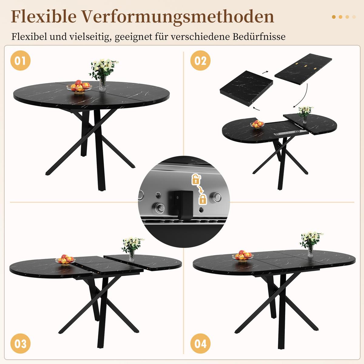 ESSTISCH ausziehbar 100–140 cm in Marmor-Optik & Schwarz - Schwarz, Holzwerkstoff (100/100/76cm) - Urban Meuble