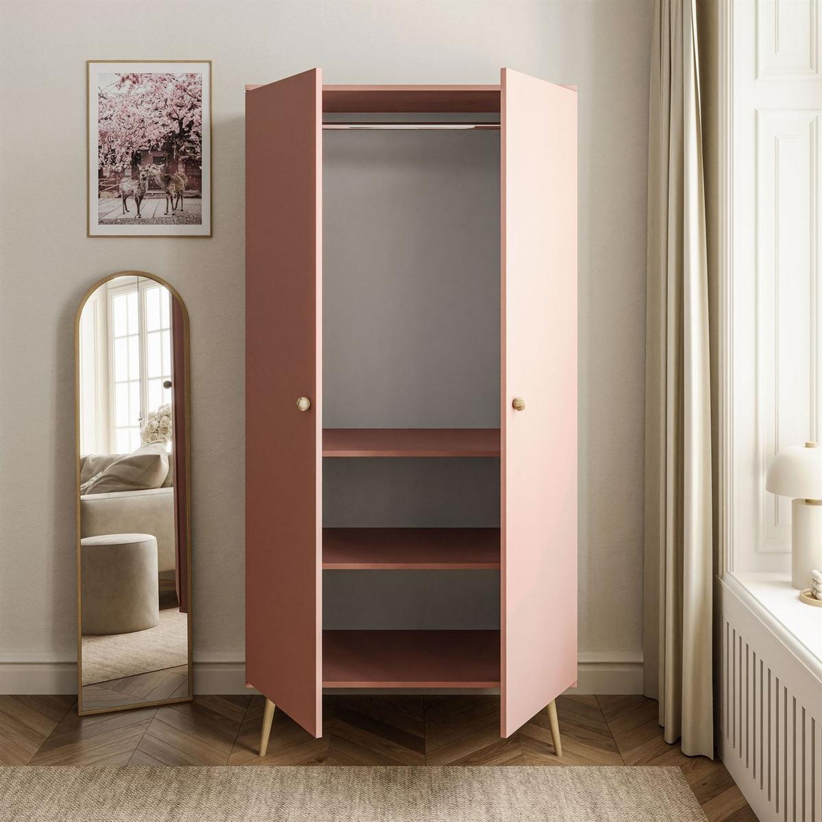 KLEIDERSCHRANK Zweitüriger HARMONY Natürlich Rosa - Rosa, Holzwerkstoff (100/202/52cm) - Lookway