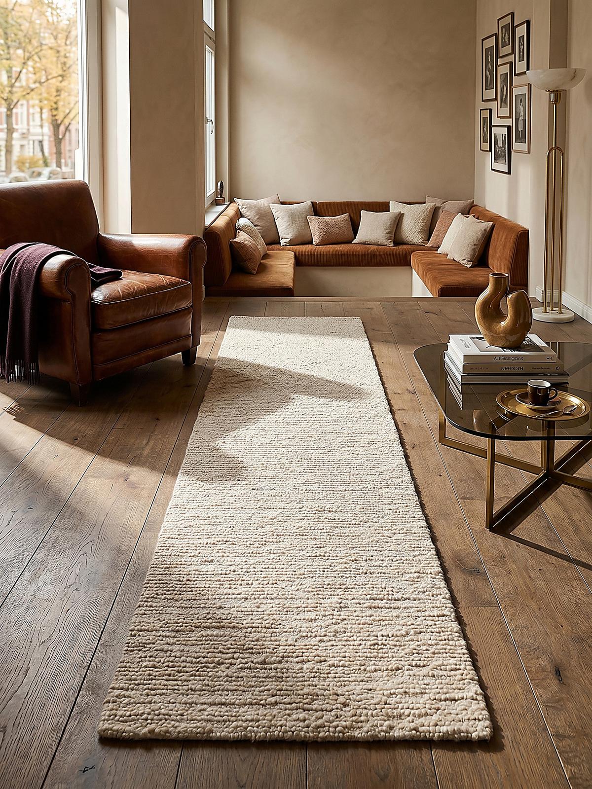 WOLLTEPPICH ALNE, einfarbig, Creme, 80 x 230 cm - Creme, Textil (230/80cm) - KADIMA DESIGN