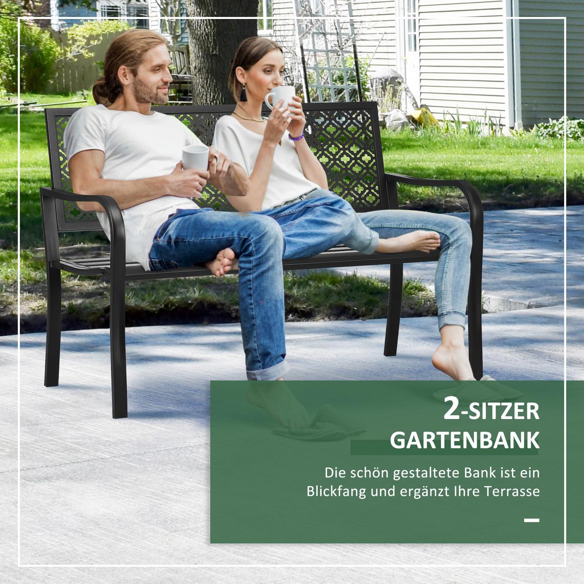 SITZBANK MIT BLUMENMUSTER, max. 240 kg, 127 x 63 x 83 cm, Stahl, Schwarz - Schwarz, Metall (63/83/127cm) - Outsunny