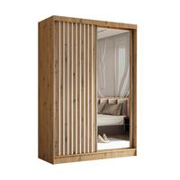 SCHWEBETÜRENSCHRANK LAMELLO 150/216/61 cm 2-türig mit Spiegel Eiche Artisan - Eiche Artisan, Holzwerkstoff (150/216/61cm) - MASSENO