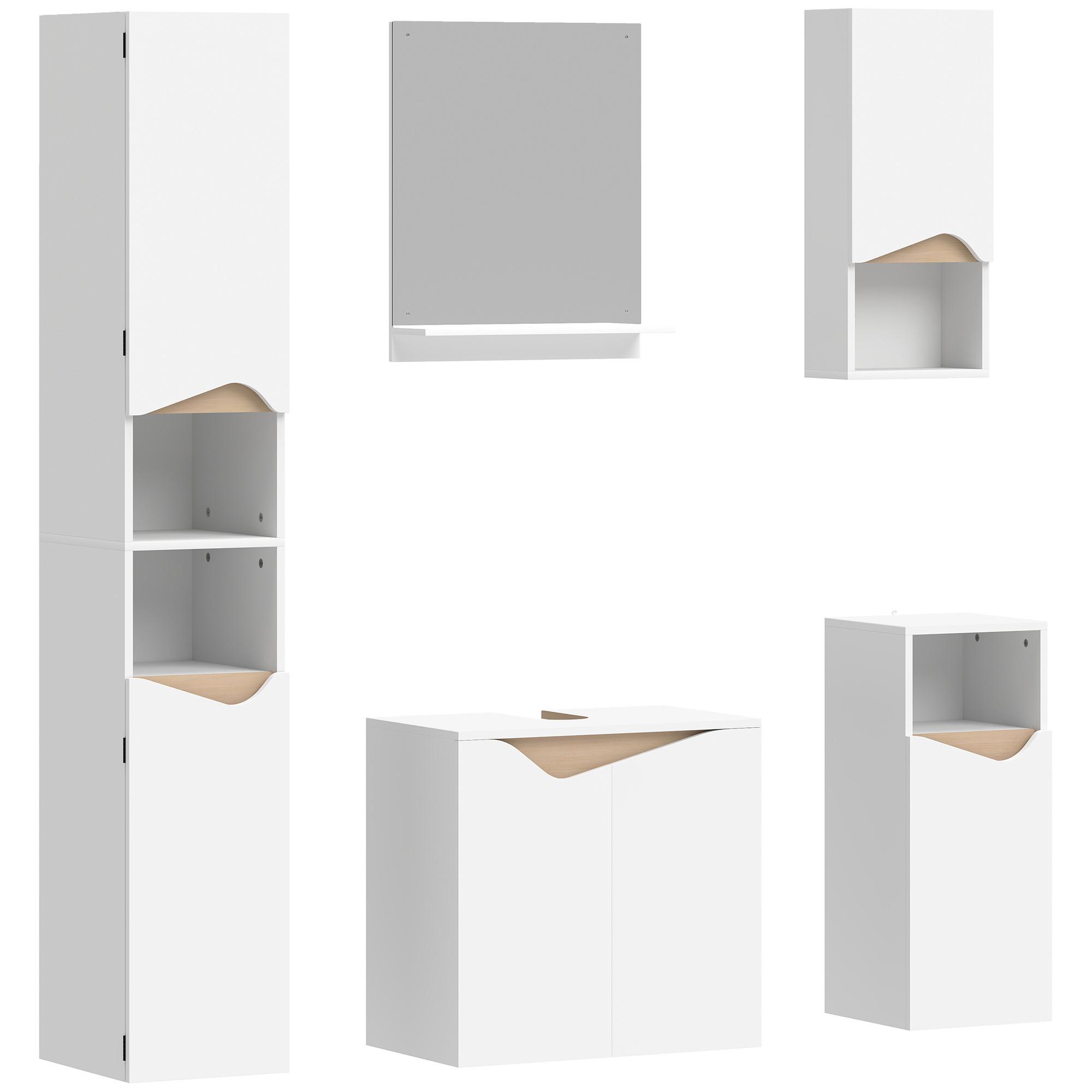 BADEZIMMERMÖBEL-SET Acryl Spanplatte Weiß Naturholz - Weiß, Holzwerkstoff (30/180.5/34.6cm) - HOMCOM