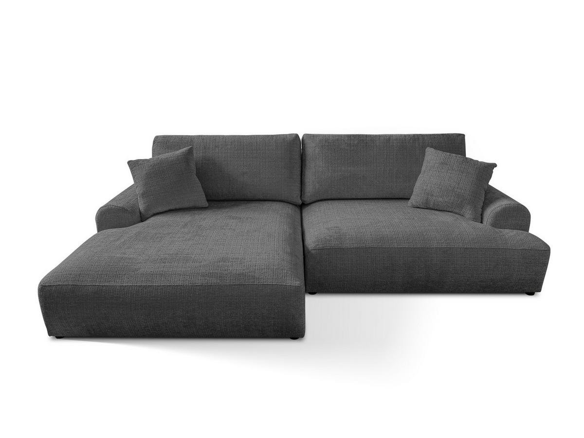 ECKSOFA Melvano mit Schlaffunktion und Bettkasten im Japandi-Stil aus weichem Grau Chenille-Stoff - Schwarz/Grau, Holz/Kunststoff (145/240cm) - S-Style