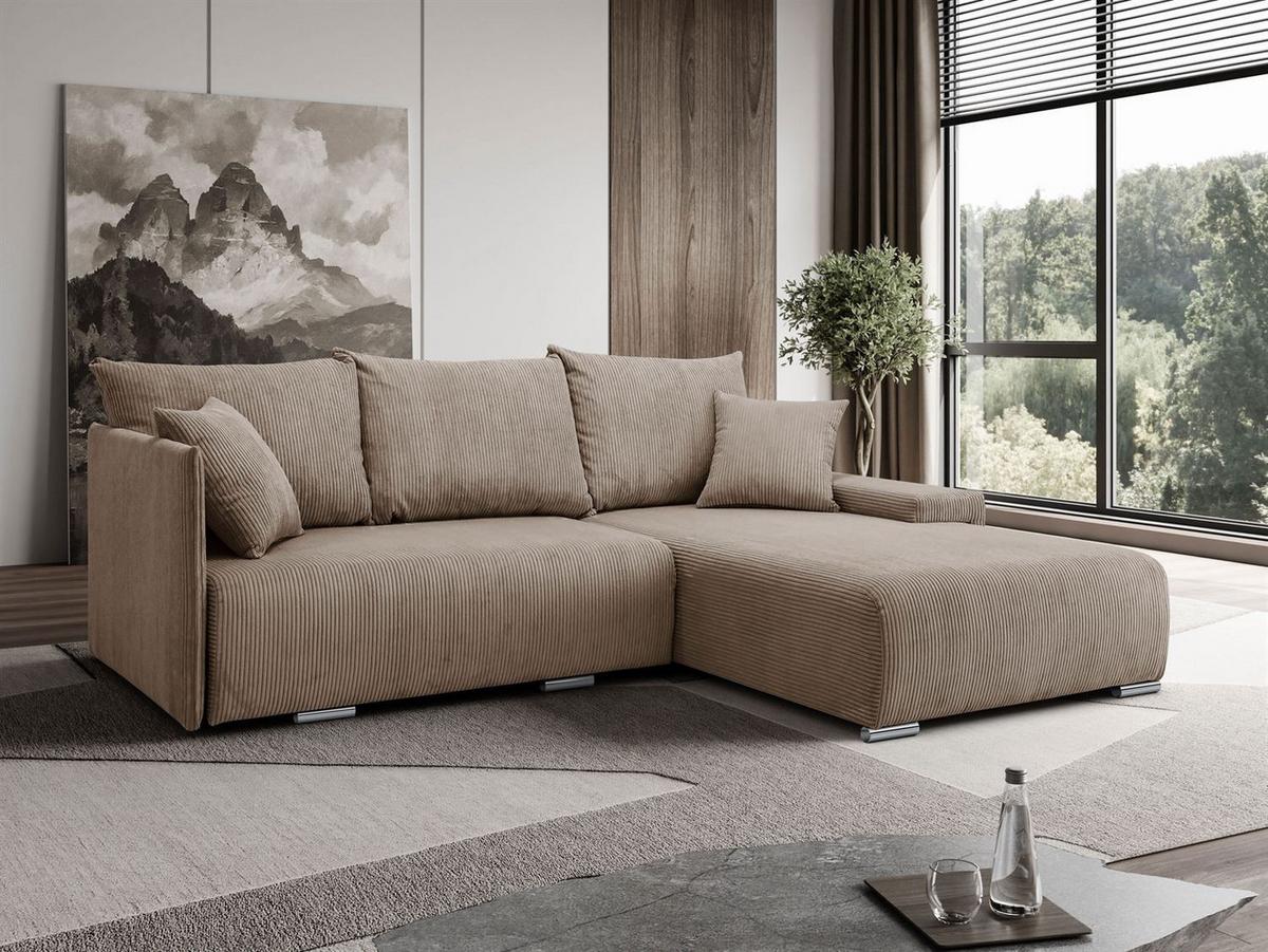 ECKSOFA LAVIO L mit Schlaffunktion und Bettzeugkasten Rechte - Braun, Textil (246/188cm) - Lookway
