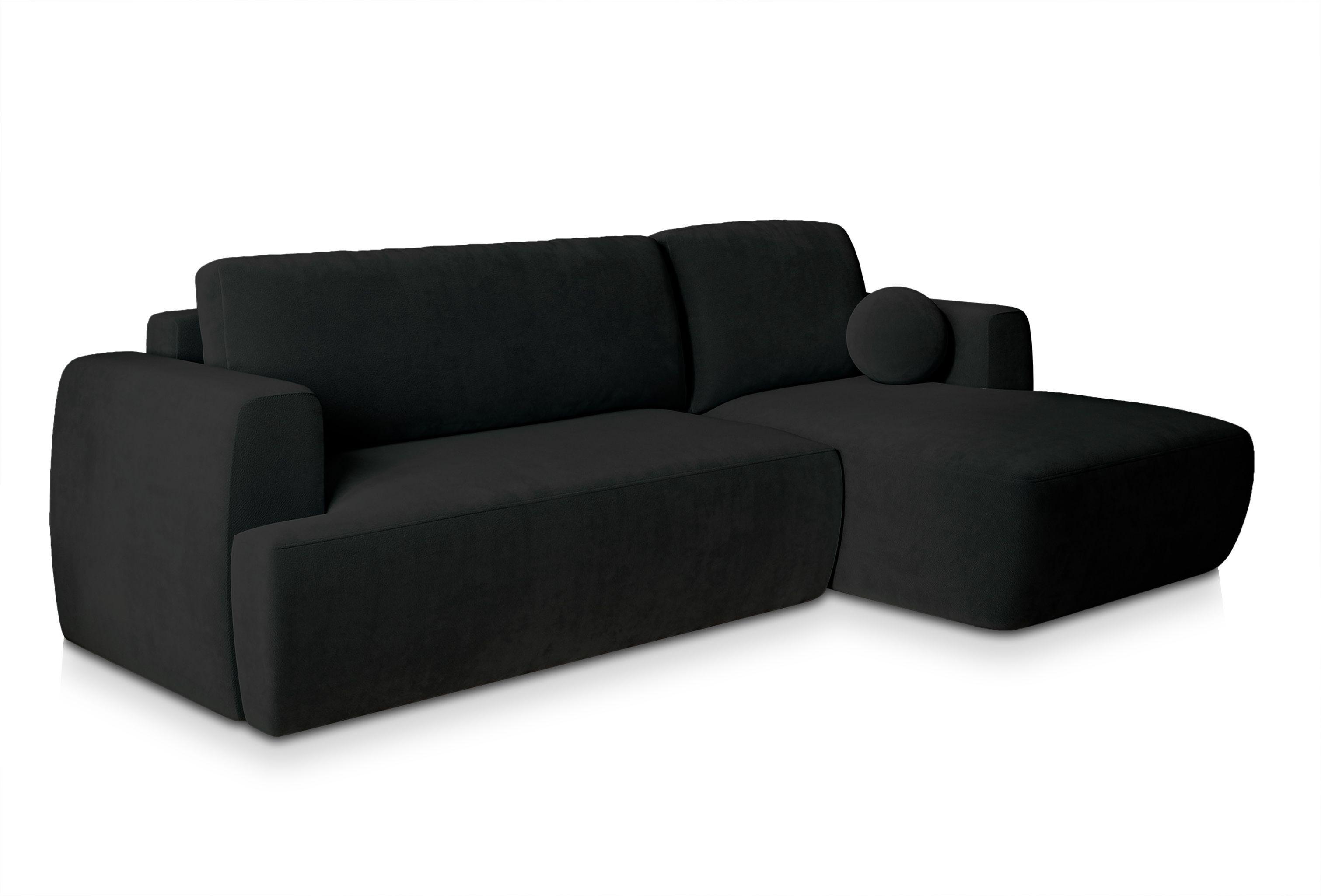 ECKSOFA SENTI K R-S Schwarz Plüsch-Stoff mit Schlaffunktion - Schwarz, Holz/Kunststoff (246/148cm) - MASSENO