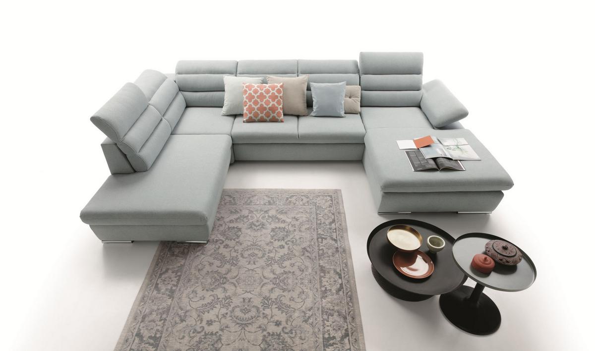 WOHNLANDSCHAFT RISO Blau Velours-Stoff mit Schlaffunktion - Blau, Holz (356/100/230cm) - MASSENO