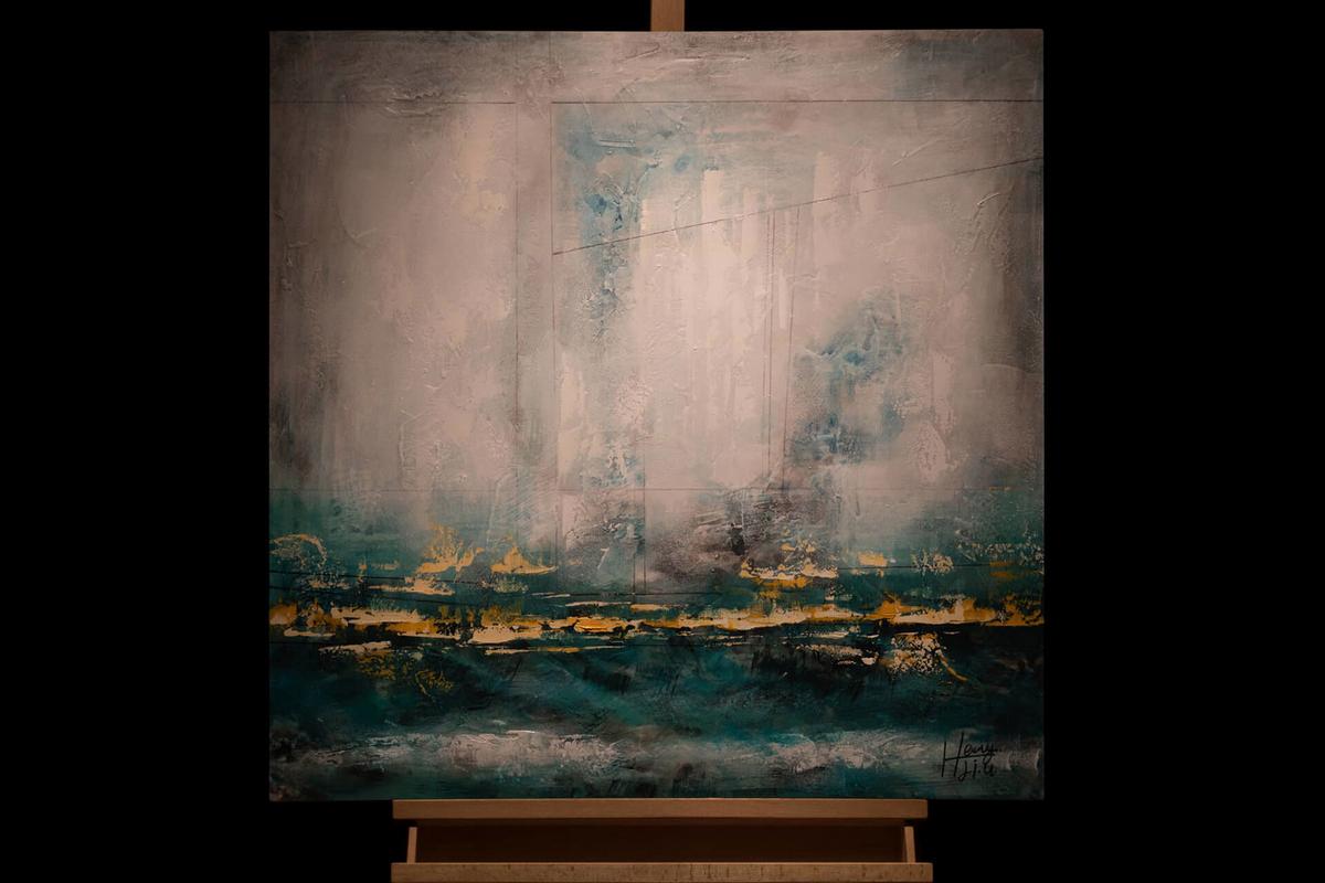 ACRYLBILD HANDGEMALT 80/80 cm - Türkis/Weiß, Holz/Textil (80/80cm) - KUNSTLOFT