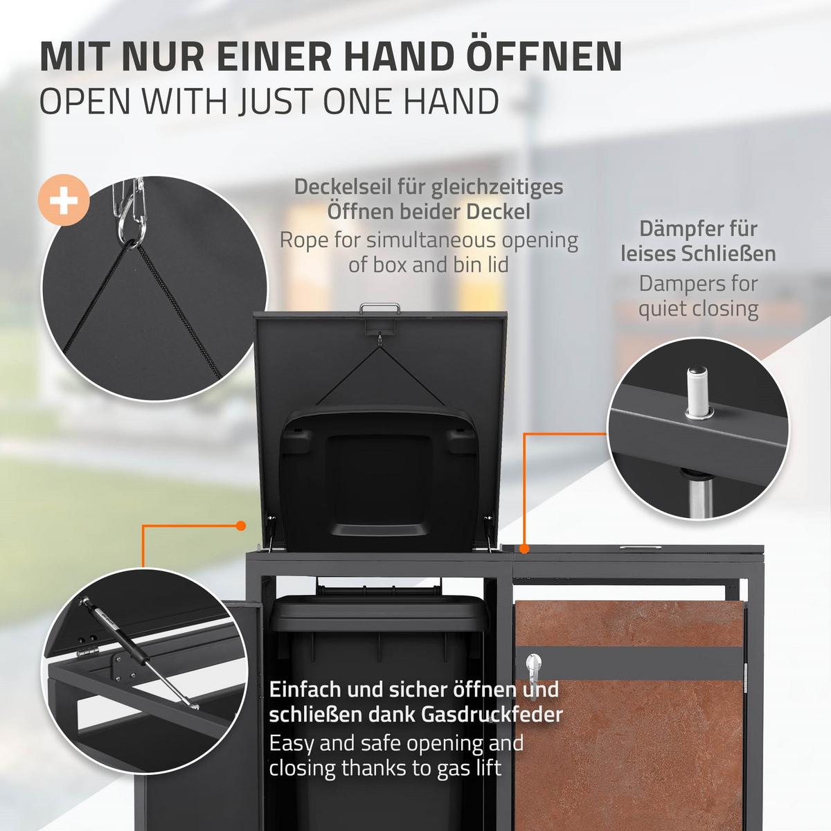 MÜLLTONNENBOX 4er Anthrazit-Rostoptik - Rotbraun, Metall (264/120/80cm) - ML-DESIGN