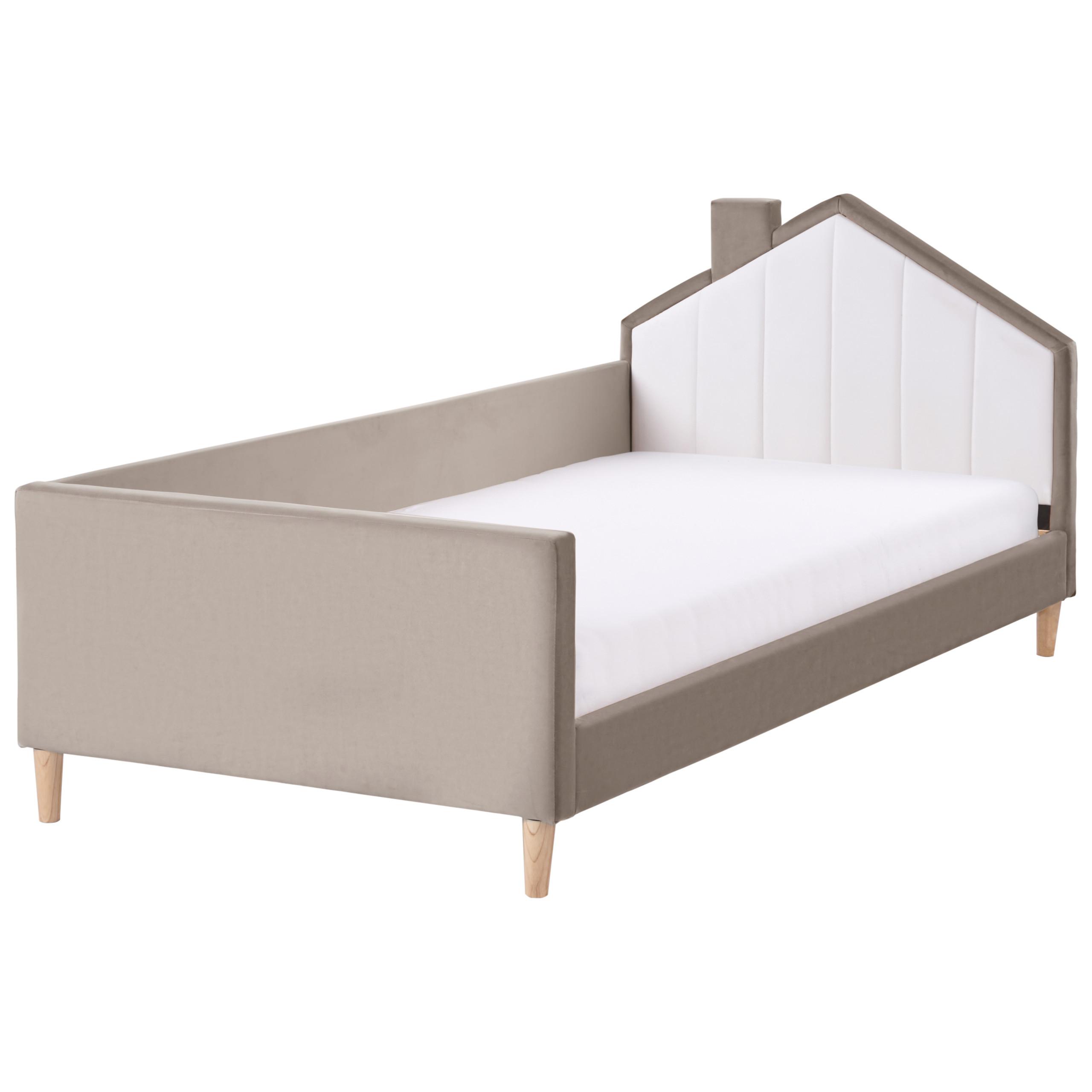KINDERBETT Haus Samtstoff 90/200 cm Taupe Kervan - Taupe, Textil (90/200cm) - Beliani