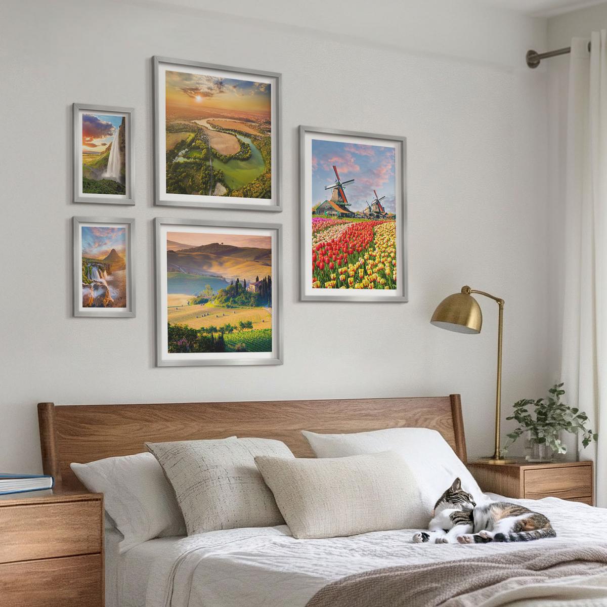 BILDER SET 5er Set - 50x50 cm & 20x30 cm & 40x60 cm Silberner Rahmen - Whisky, Wein, Champagner, Kaffee, Alkohol - Silberfarben, Kunststoff (40/60cm) - TULUP