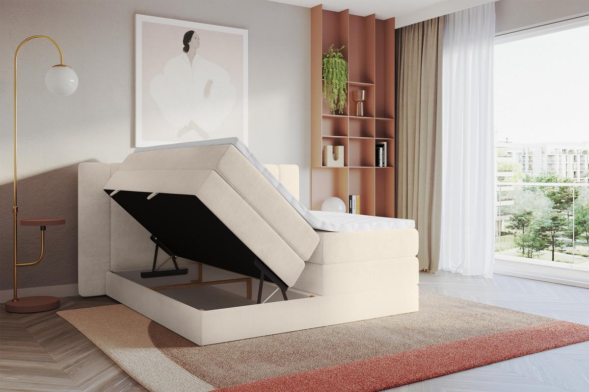 BOXSPRINGBETT mit Matratze H3/H4 - EVON KING - 180x200 cm Beige - Champagner, Holzwerkstoff (180/200cm) - ALTDECOR