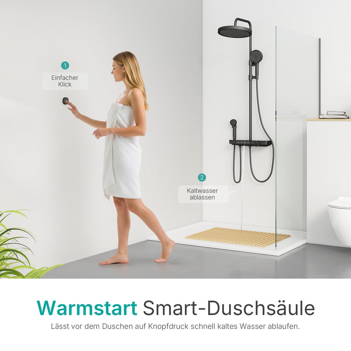 ÜBERKOPFBRAUSESET mit Handbrause Thermostat Vielseitig Schwarz - Schwarz, Metall (40/113/58cm) - EMKE